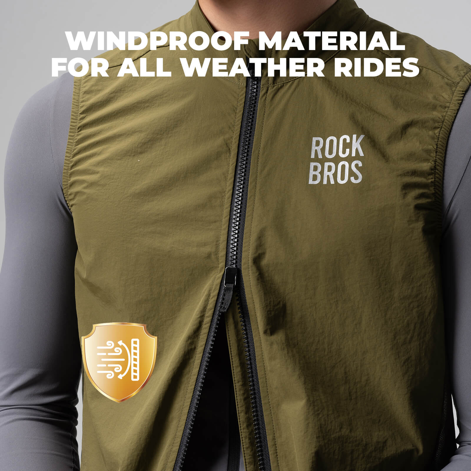 ROCKBROS unisex windproof cycling vest with thermal lining and reflective details for outdoor riding
