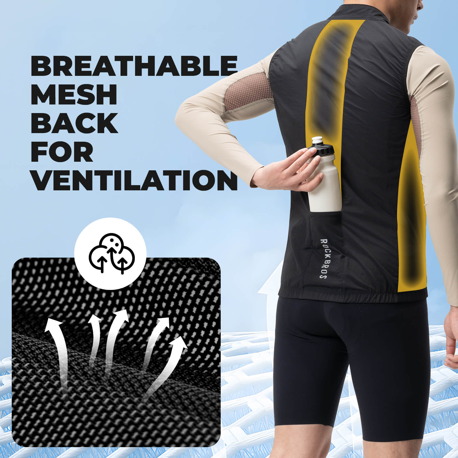 ROCKBROS unisex windproof cycling vest with thermal lining and reflective details for outdoor riding