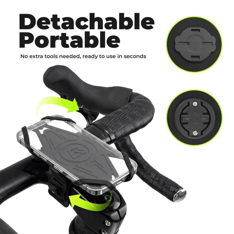 ROCKBROS universal silicone bike phone mount with four-corner grip design for secure smartphone mounting on handlebars