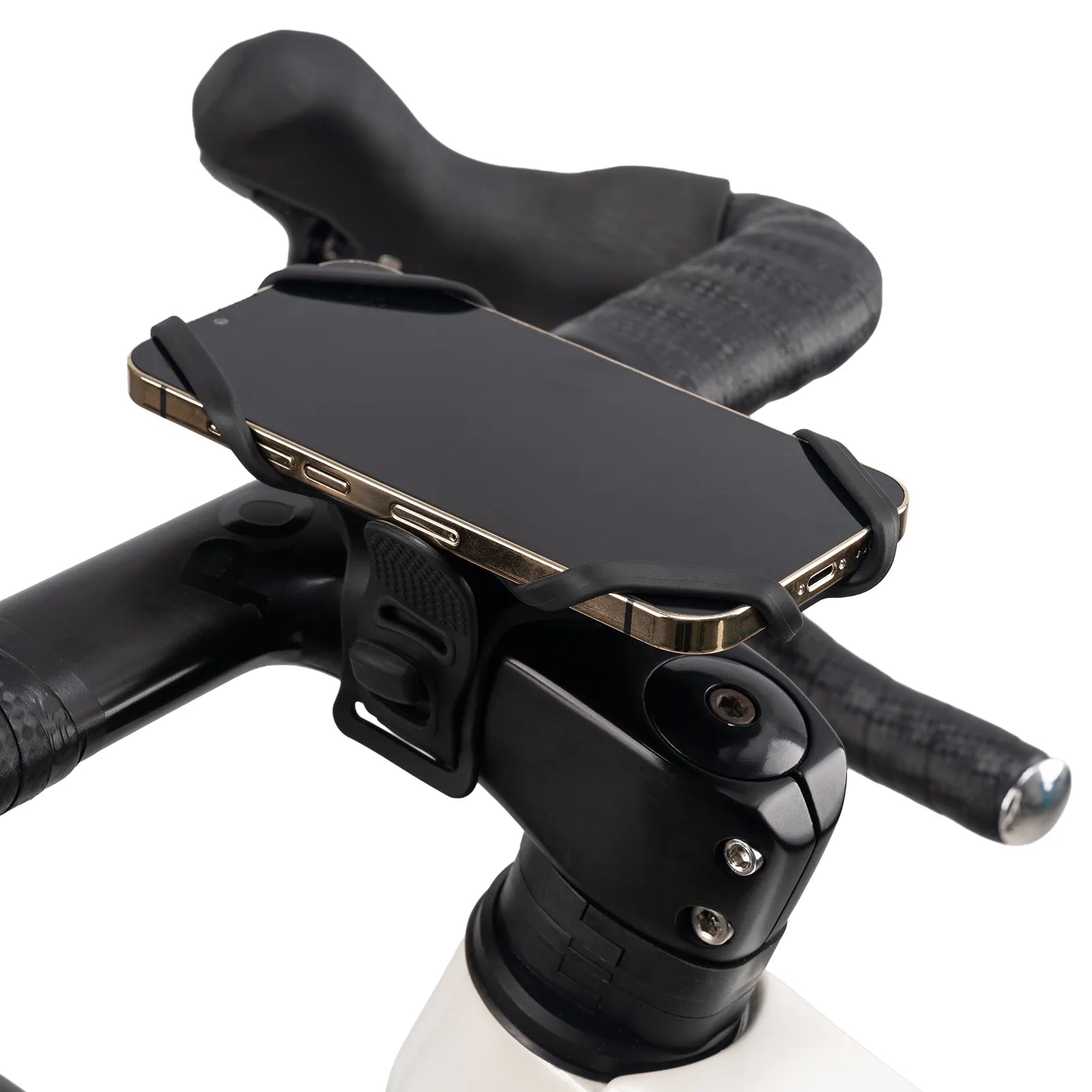 ROCKBROS universal silicone bike phone mount with a secure four-corner grip for road, mountain, gravel, and commuter bikes
