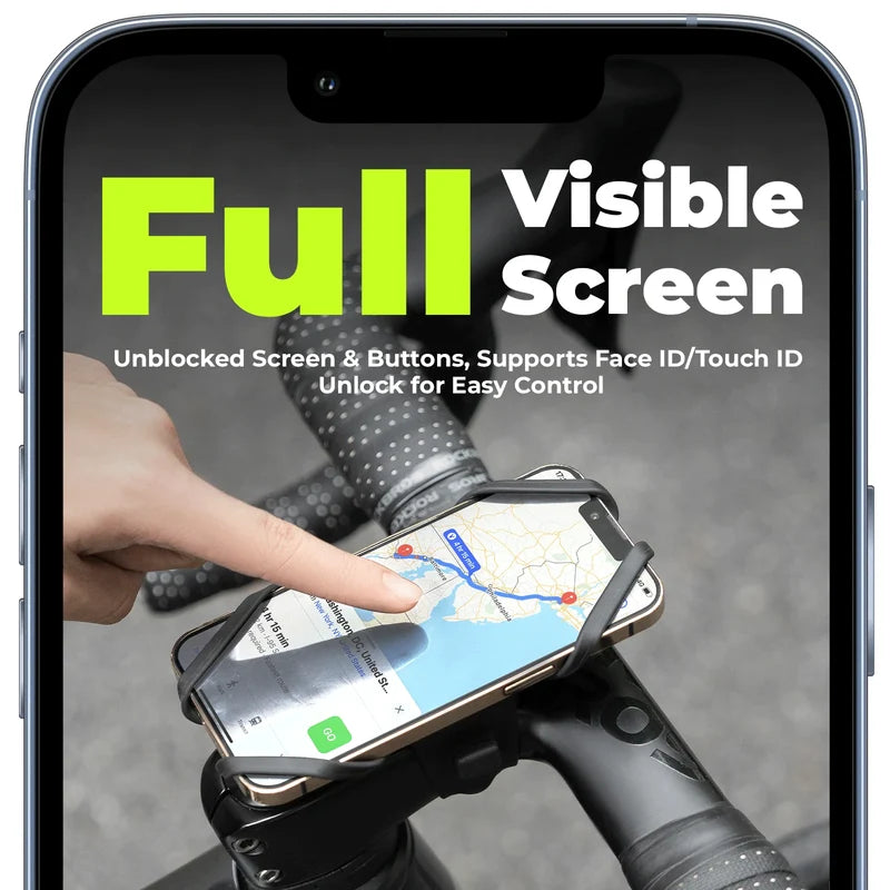 ROCKBROS universal silicone bike phone mount with four-corner grip design for secure smartphone mounting on handlebars