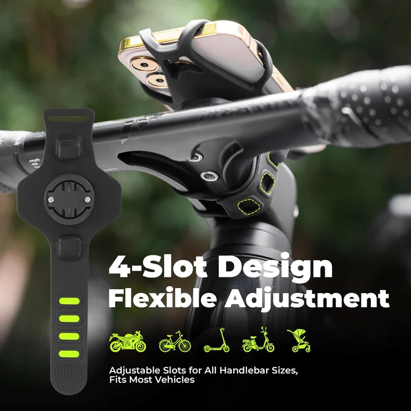 ROCKBROS universal silicone bike phone mount with four-corner grip design for secure smartphone mounting on handlebars
