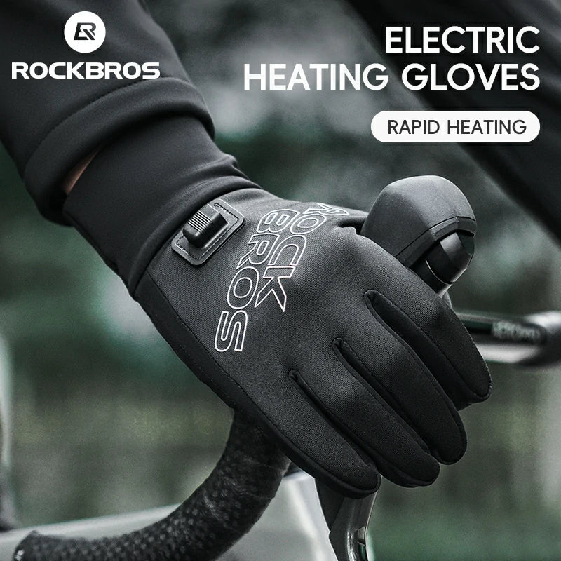 ROCKBROS heated gloves for cold weather riding with fleece lining and touchscreen fingertips