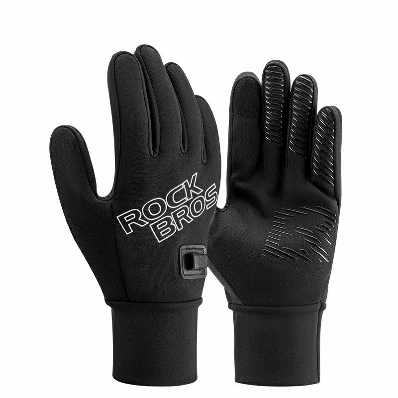 ROCKBROS heated gloves for cold weather riding with fleece lining and touchscreen fingertips