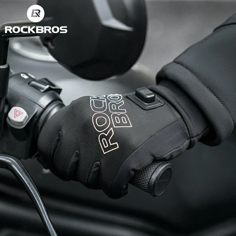 ROCKBROS heated gloves for cold weather riding with fleece lining and touchscreen fingertips