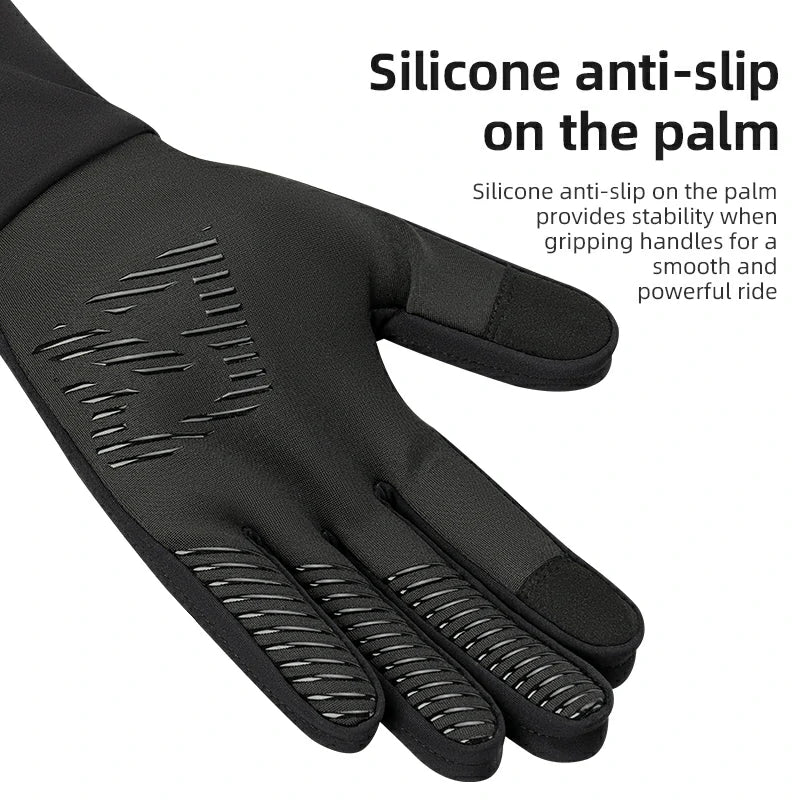 ROCKBROS heated gloves for cold weather riding with fleece lining and touchscreen fingertips
