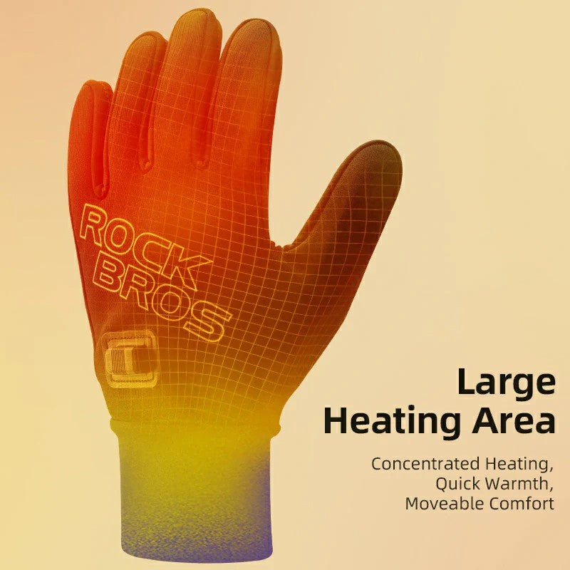 ROCKBROS heated gloves for cold weather riding with fleece lining and touchscreen fingertips