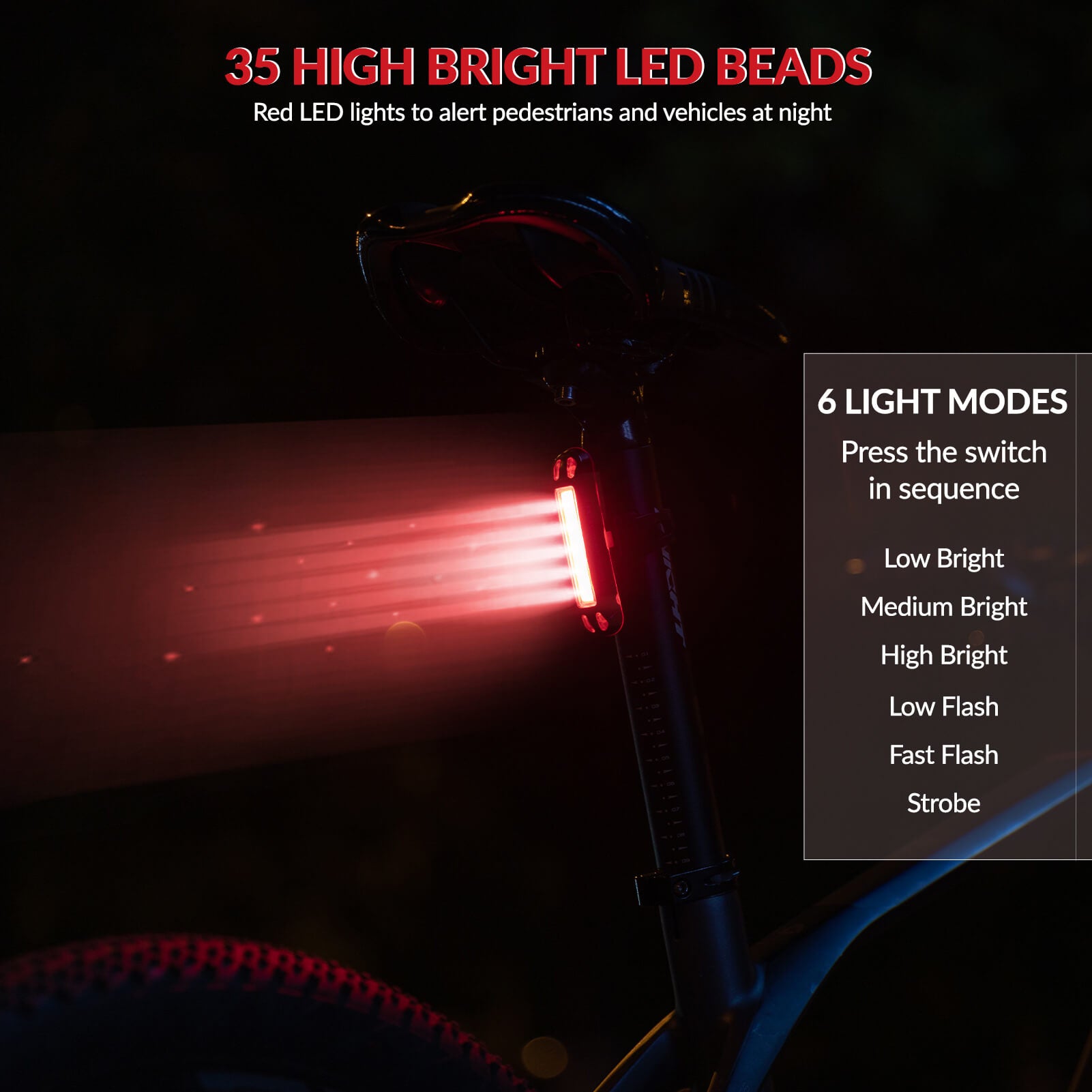 ROCKBROS USB rechargeable bike tail light with 7 modes for high-visibility rear safety