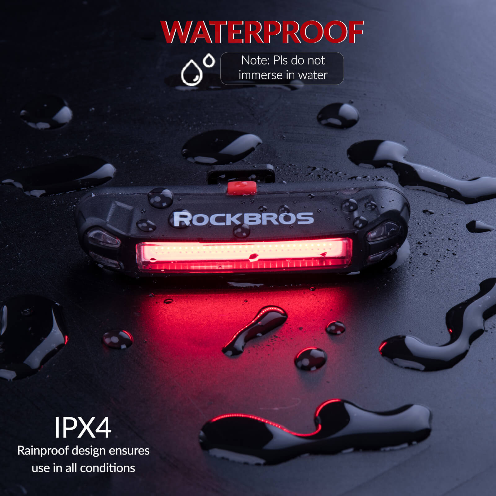 ROCKBROS USB rechargeable bike tail light with 7 modes for high-visibility rear safety