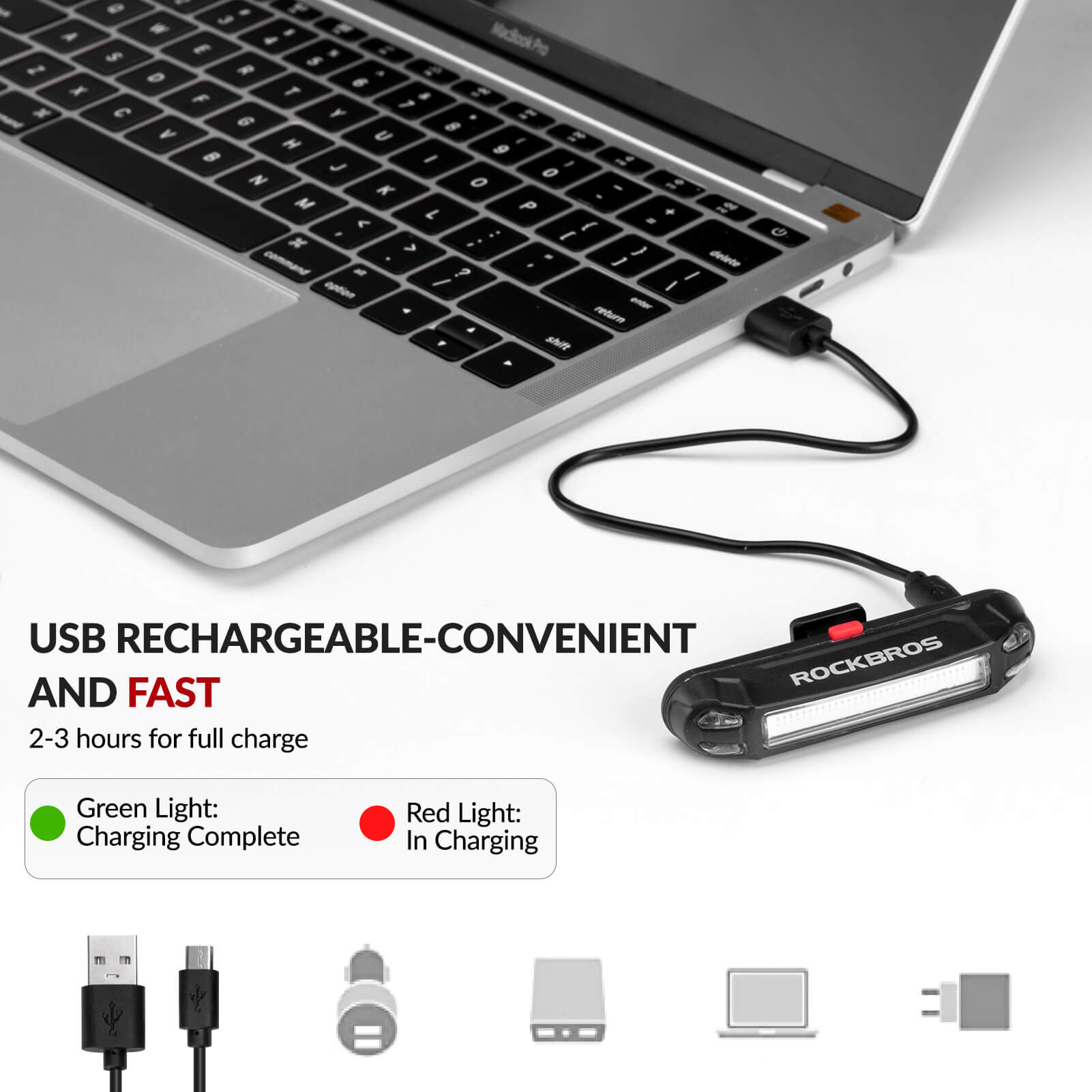 ROCKBROS USB rechargeable bike tail light with 7 modes for high-visibility rear safety