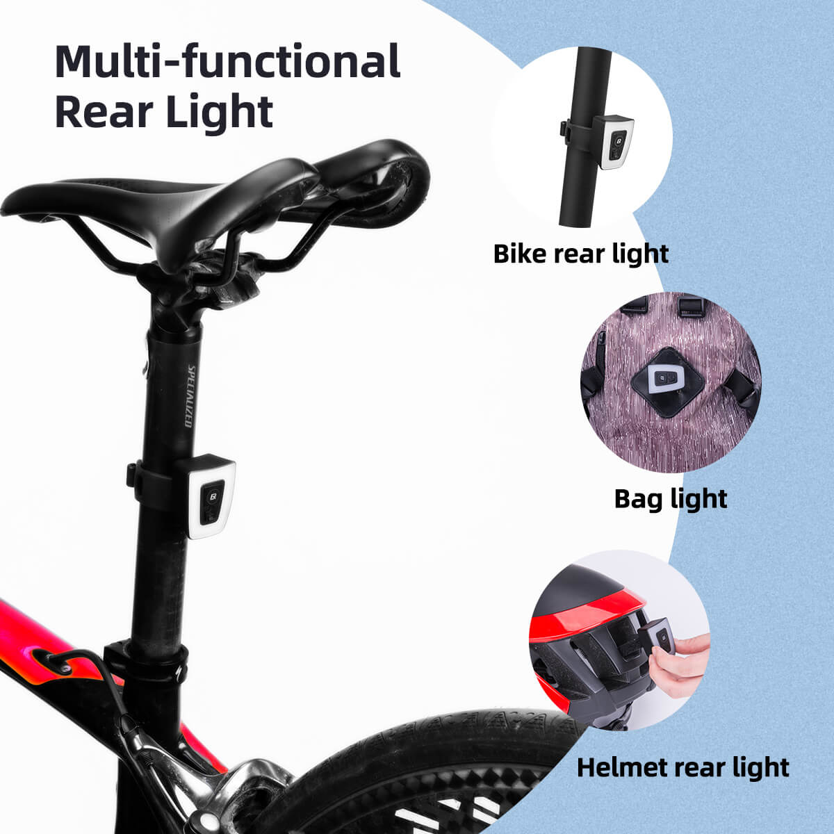 ROCKBROS USB rechargeable LED helmet rear light for night cycling safety