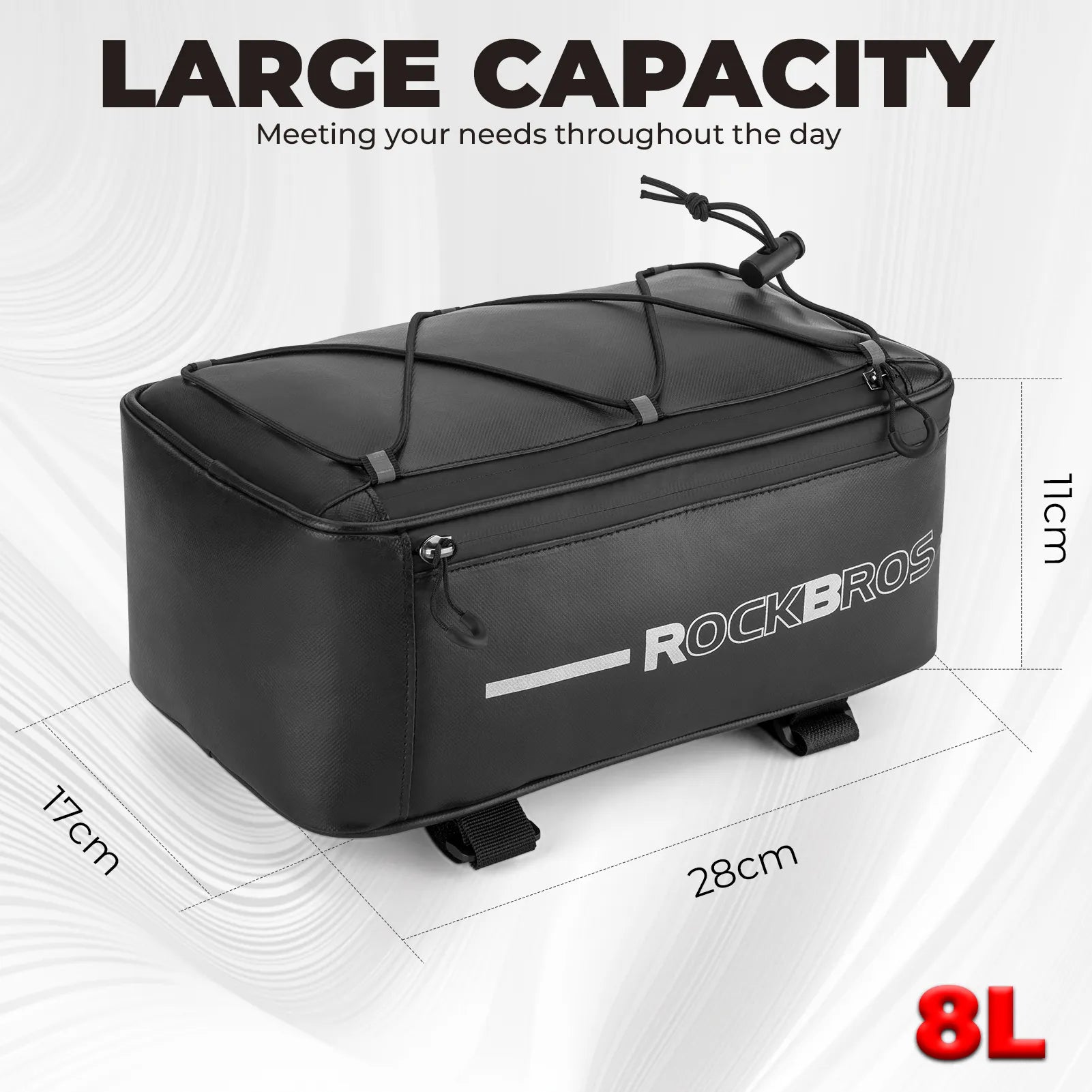 ROCKBROS waterproof bike rear trunk bag with rain cover and reflective stripes