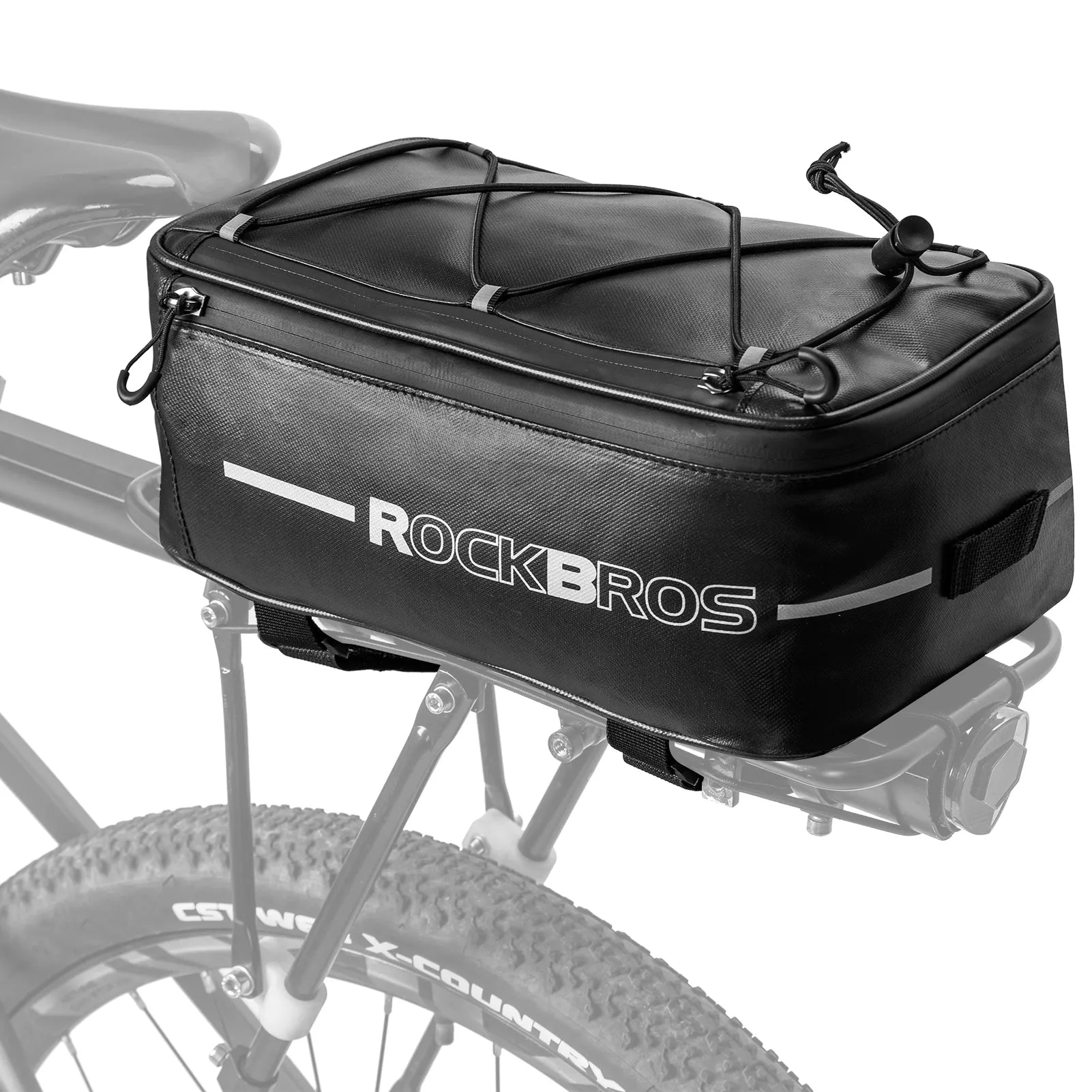 ROCKBROS waterproof bike rear trunk bag with rain cover and reflective stripes