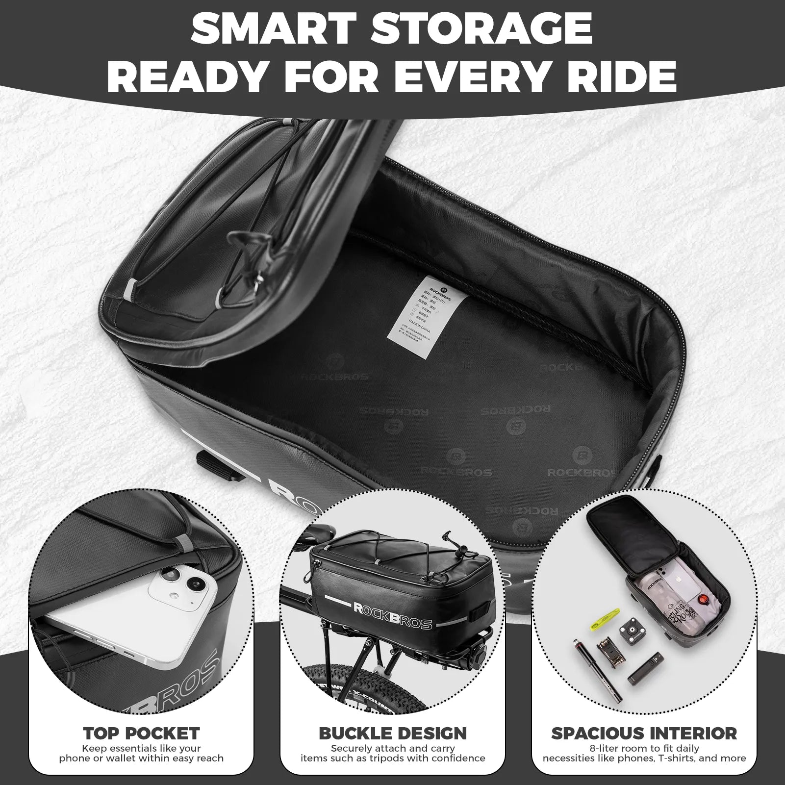 ROCKBROS waterproof bike rear trunk bag with rain cover and reflective stripes
