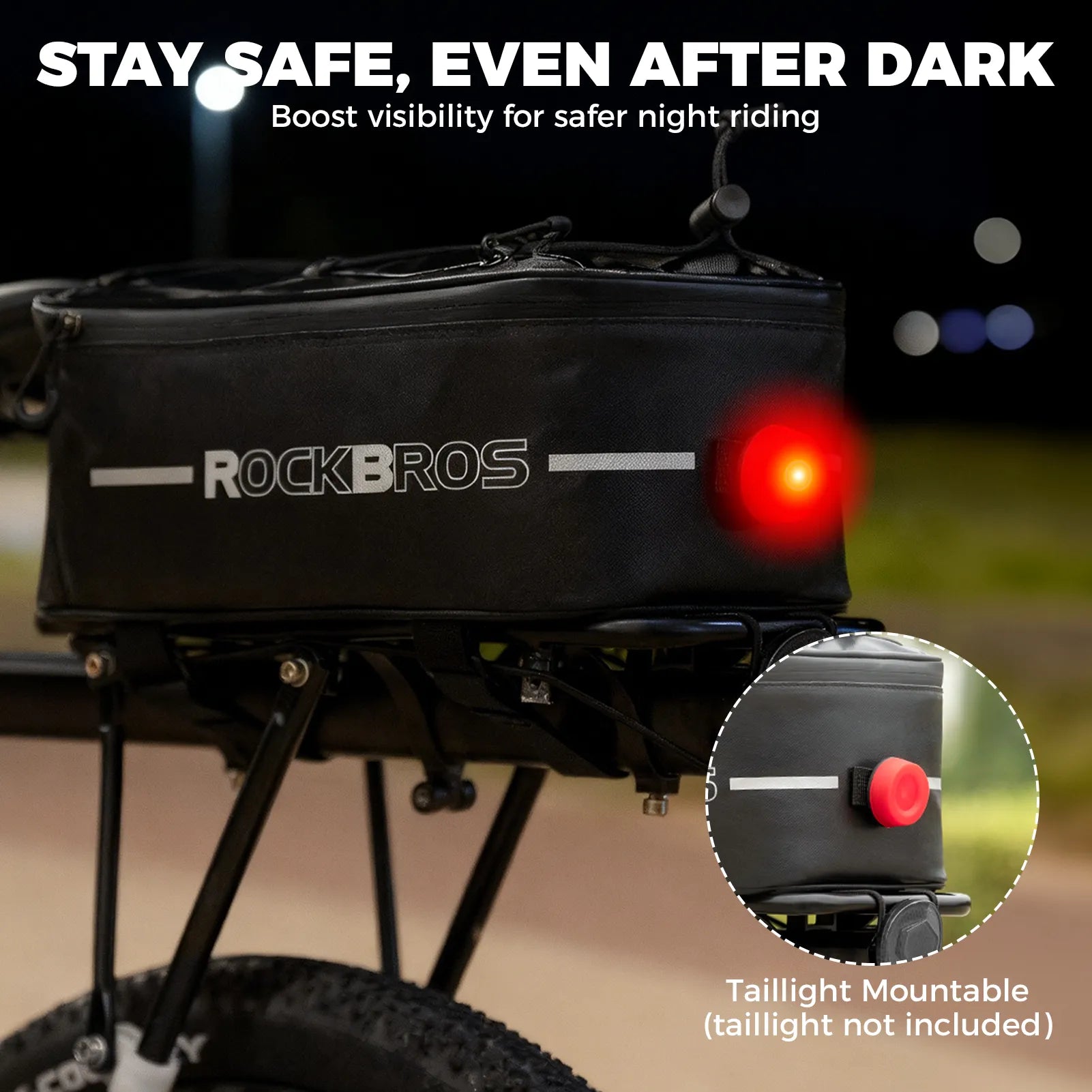 ROCKBROS waterproof bike rear trunk bag with rain cover and reflective stripes