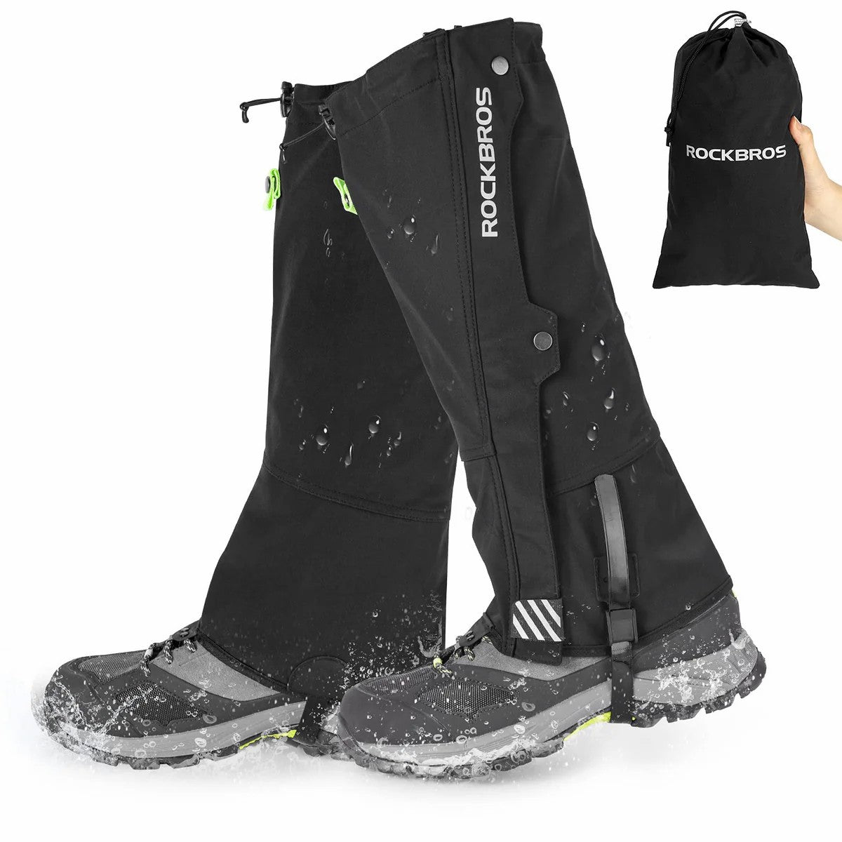 ROCKBROS Waterproof Leg Gaiters for hiking, skiing, and outdoor activities, protecting legs from water, mud, and debris