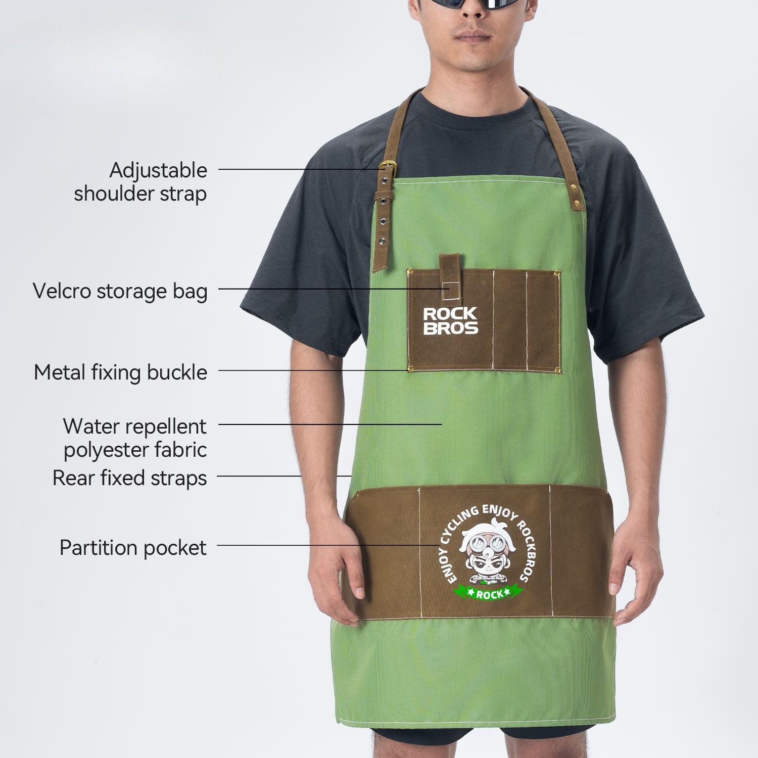 ROCKBROS waterproof work apron with multi-pocket storage for bicycle repair workshop