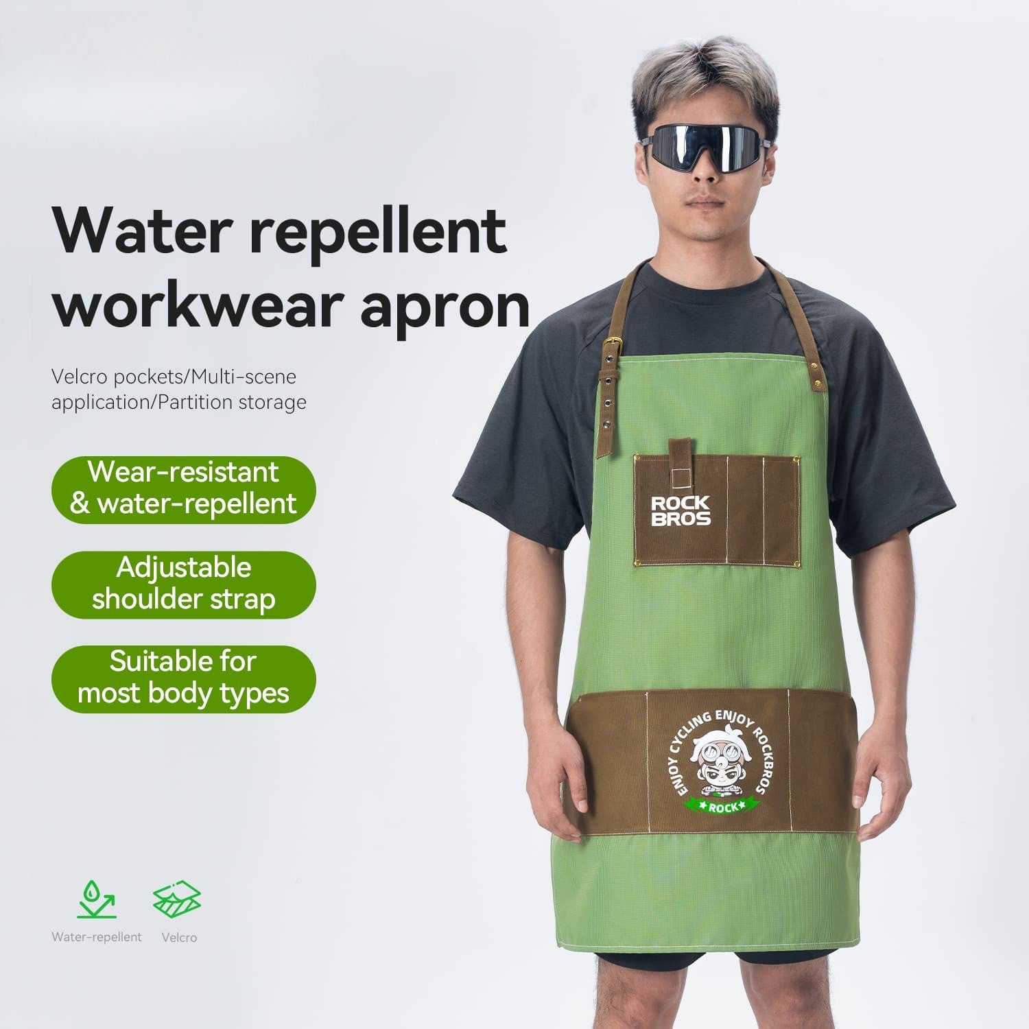 ROCKBROS waterproof work apron with multi-pocket storage for bicycle repair workshop