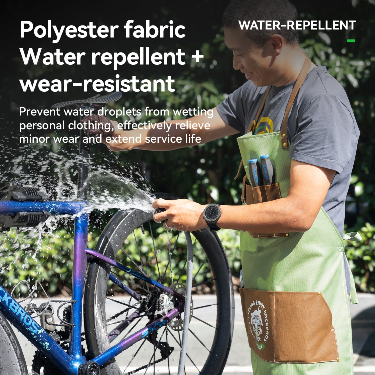 ROCKBROS waterproof work apron with multi-pocket storage for bicycle repair workshop