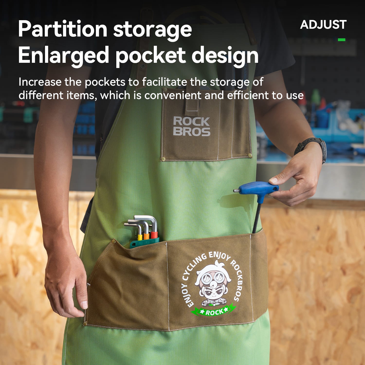 ROCKBROS waterproof work apron with multi-pocket storage for bicycle repair workshop