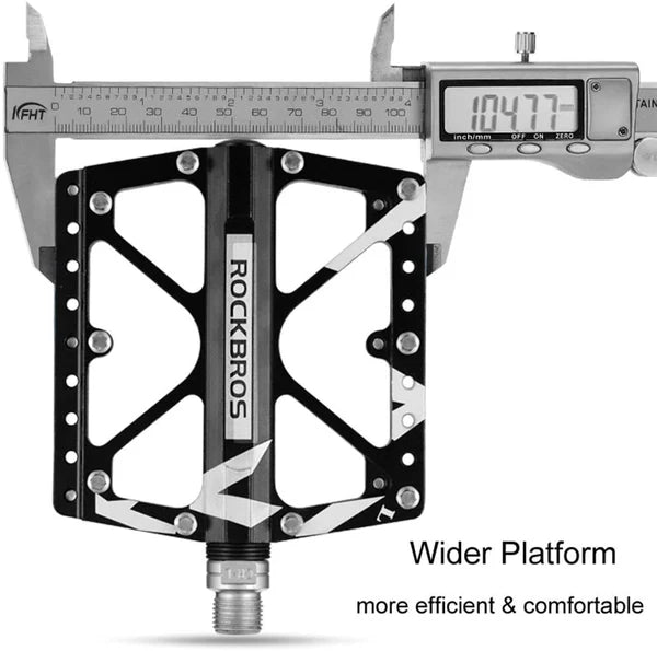 ROCKBROS Wide Aluminum Alloy MTB Pedals with Anti-Slip Pins, Sealed Bearings, and 9/16 Inch Spindle