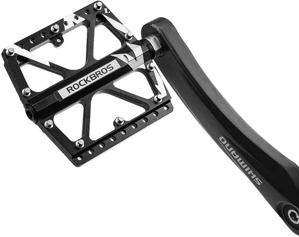 ROCKBROS Wide Aluminum Alloy MTB Pedals with Anti-Slip Pins, Sealed Bearings, and 9/16 Inch Spindle