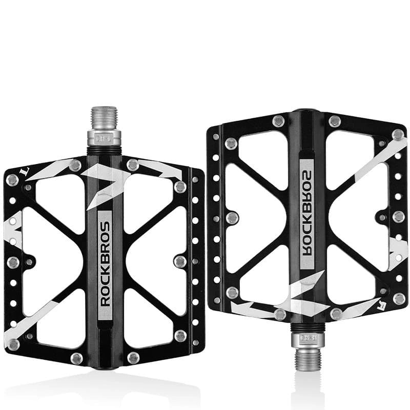 ROCKBROS Wide Aluminum Alloy MTB Pedals with Anti-Slip Pins, Sealed Bearings, and 9/16 Inch Spindle
#Color_Black