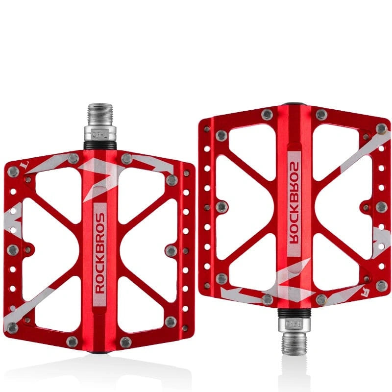 ROCKBROS Wide Aluminum Alloy MTB Pedals with Anti-Slip Pins, Sealed Bearings, and 9/16 Inch Spindle
#Color_Red
