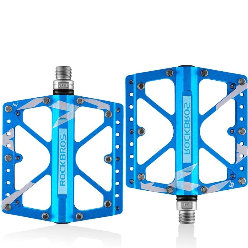 ROCKBROS Wide Aluminum Alloy MTB Pedals with Anti-Slip Pins, Sealed Bearings, and 9/16 Inch Spindle
#Color_Blue