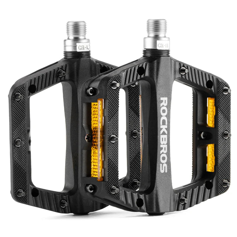 ROCKBROS wide nylon flat bike pedals with anti-slip grip and sealed bearings for MTB cycling
#Color_Black