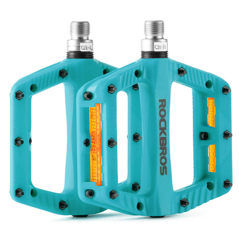 ROCKBROS wide nylon flat bike pedals with anti-slip grip and sealed bearings for MTB cycling
#Color_Blue