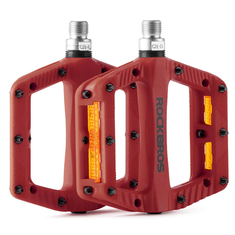 ROCKBROS wide nylon flat bike pedals with anti-slip grip and sealed bearings for MTB cycling
#Color_Red