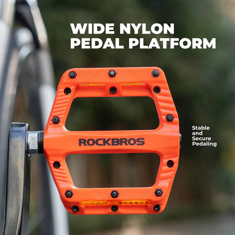 ROCKBROS wide nylon flat bike pedals with anti-slip grip and sealed bearings for MTB cycling
#Color_Orange