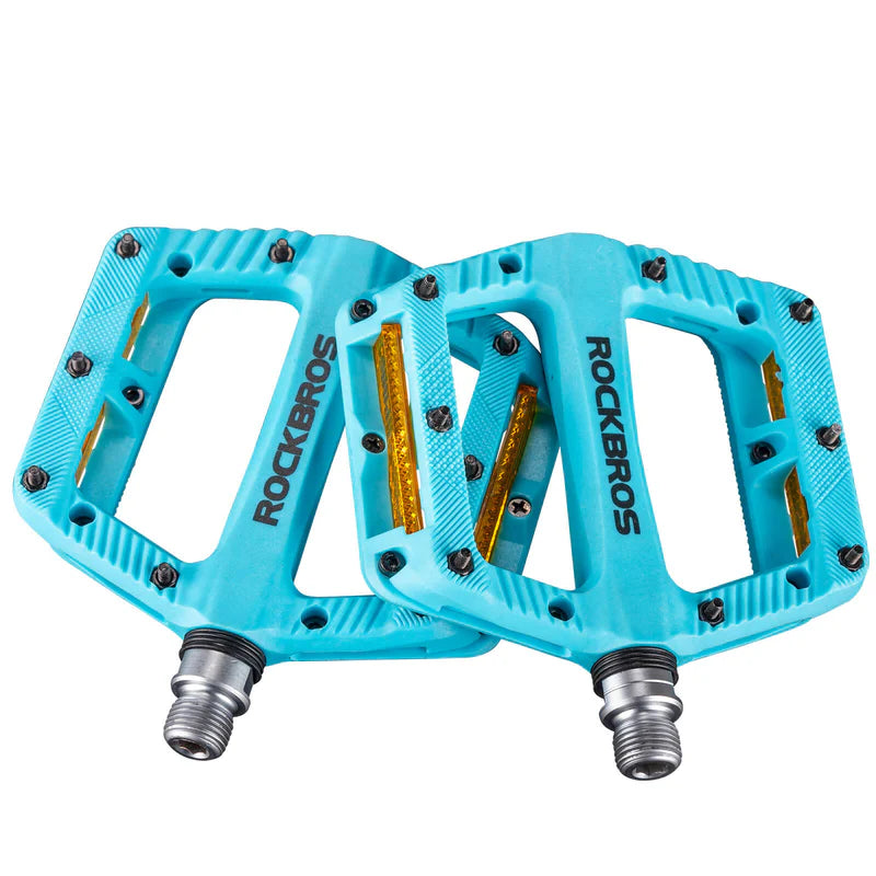 ROCKBROS wide nylon flat bike pedals with anti-slip grip and sealed bearings for MTB cycling
#Color_Blue