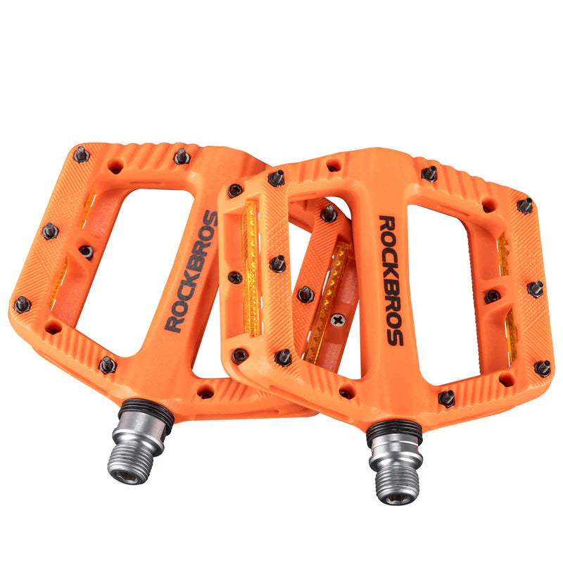 ROCKBROS wide nylon flat bike pedals with anti-slip grip and sealed bearings for MTB cycling
#Color_Orange
