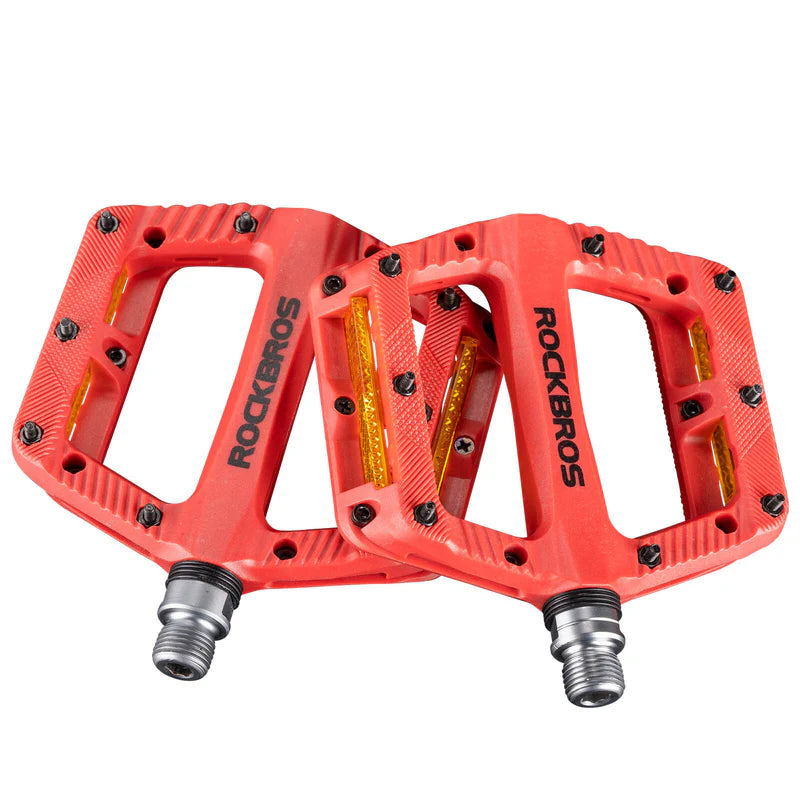 ROCKBROS wide nylon flat bike pedals with anti-slip grip and sealed bearings for MTB cycling
#Color_Red