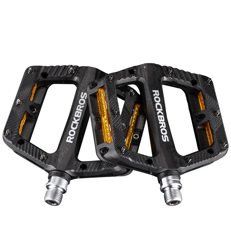 ROCKBROS wide nylon flat bike pedals with anti-slip grip and sealed bearings for MTB cycling
#Color_Black