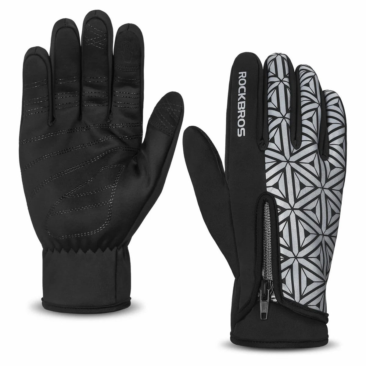 ROCKBROS Winter Cycling Gloves Thermal Windproof Touchscreen Bike Gloves with Reflective
#Color_White