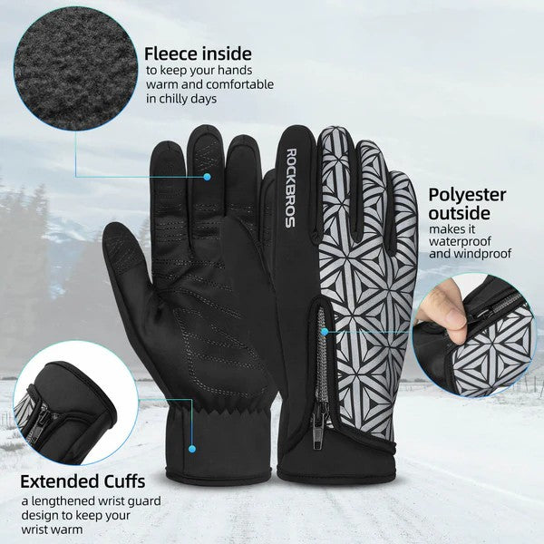ROCKBROS Winter Cycling Gloves Thermal Windproof Touchscreen Bike Gloves with Reflective
#Color_White
