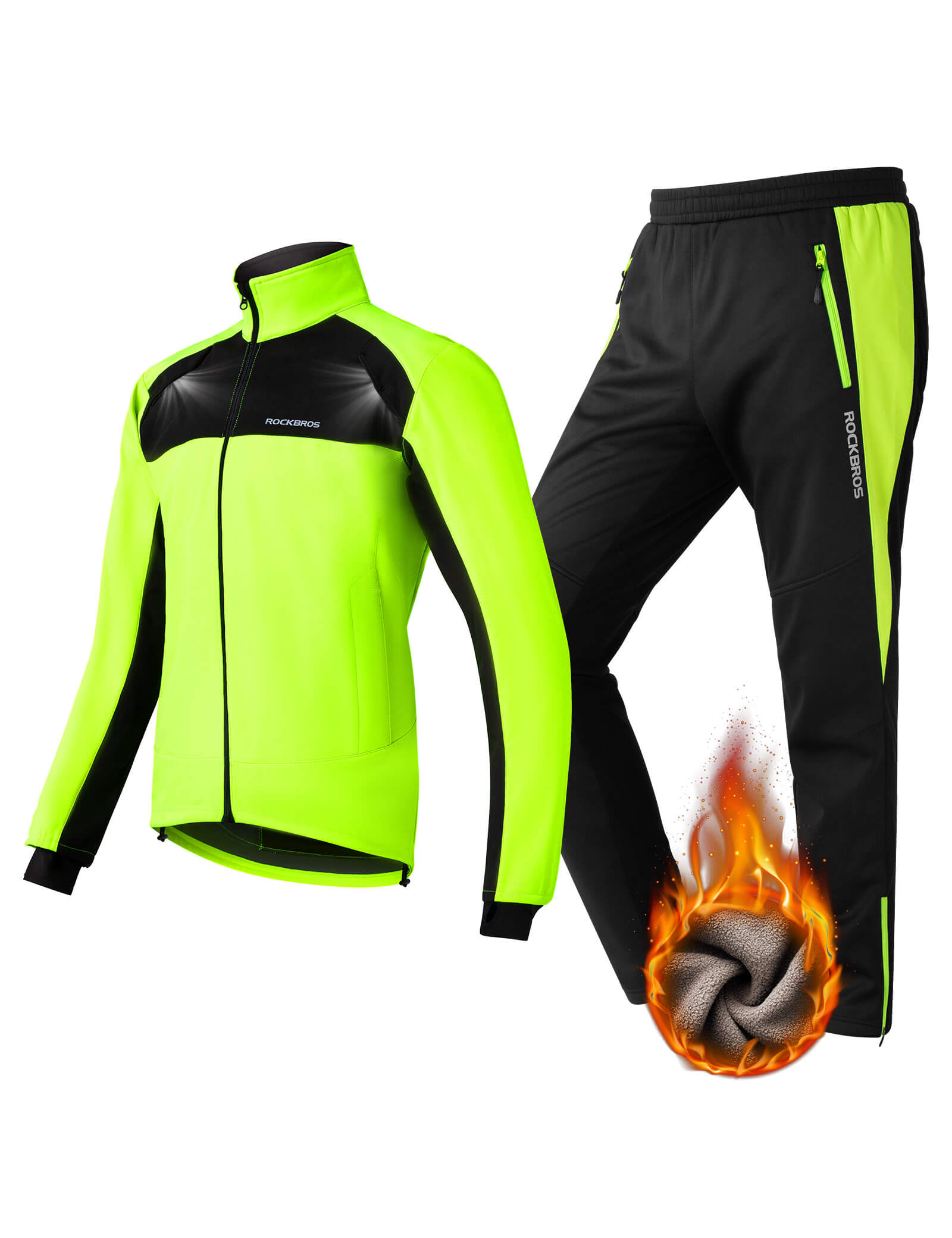 ROCKBROS winter cycling kit with thermal fleece windproof jersey and pants for cold weather
