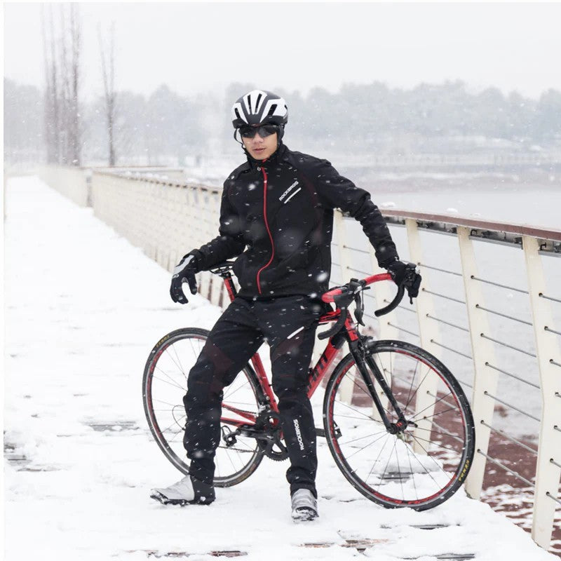 ROCKBROS Winter Cycling Pants for Men, warm, windproof, thermal black bicycling pants with ergonomic design