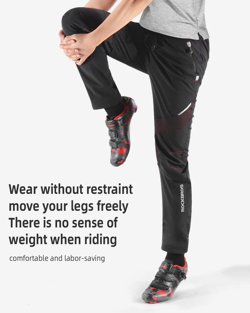 ROCKBROS Winter Cycling Pants for Men, warm, windproof, thermal black bicycling pants with ergonomic design