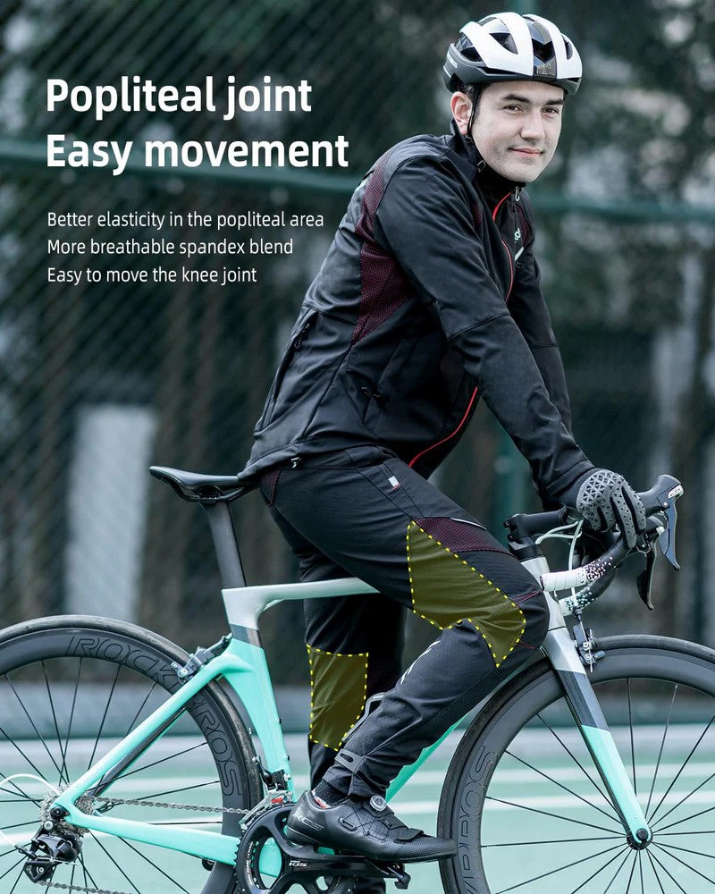ROCKBROS Winter Cycling Pants for Men, warm, windproof, thermal black bicycling pants with ergonomic design