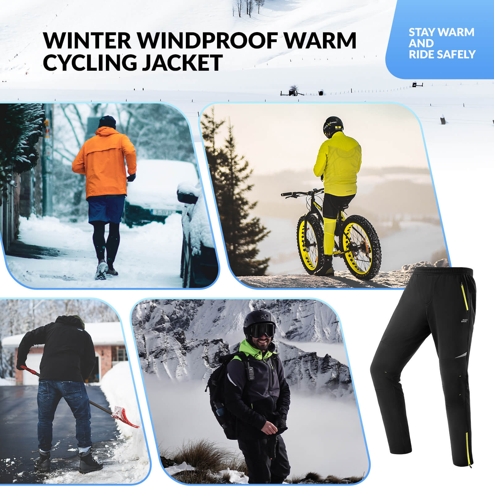 ROCKBROS winter cycling pants thermal fleece windproof for cold weather outdoor sports
