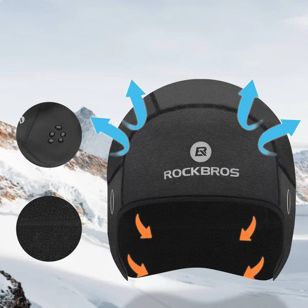 ROCKBROS Winter Cycling Skull Cap Helmet Liner with Thermal Fleece and Glasses Holes for Cold Weather Riding
#Color_Black