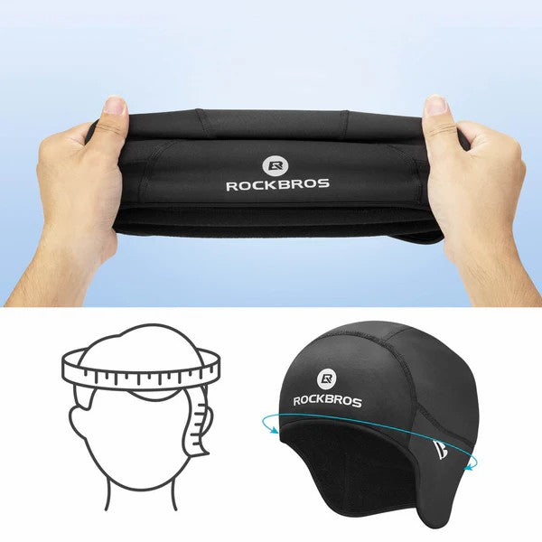 ROCKBROS Winter Cycling Skull Cap Helmet Liner with Thermal Fleece and Glasses Holes for Cold Weather Riding