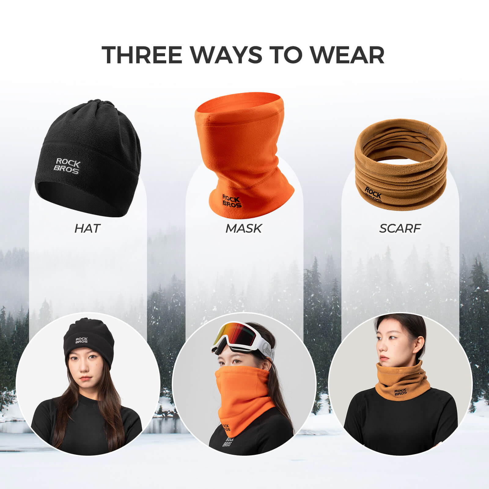 ROCKBROS Winter Neck Gaiter Fleece Hat and Face Mask for Skiing and Cycling