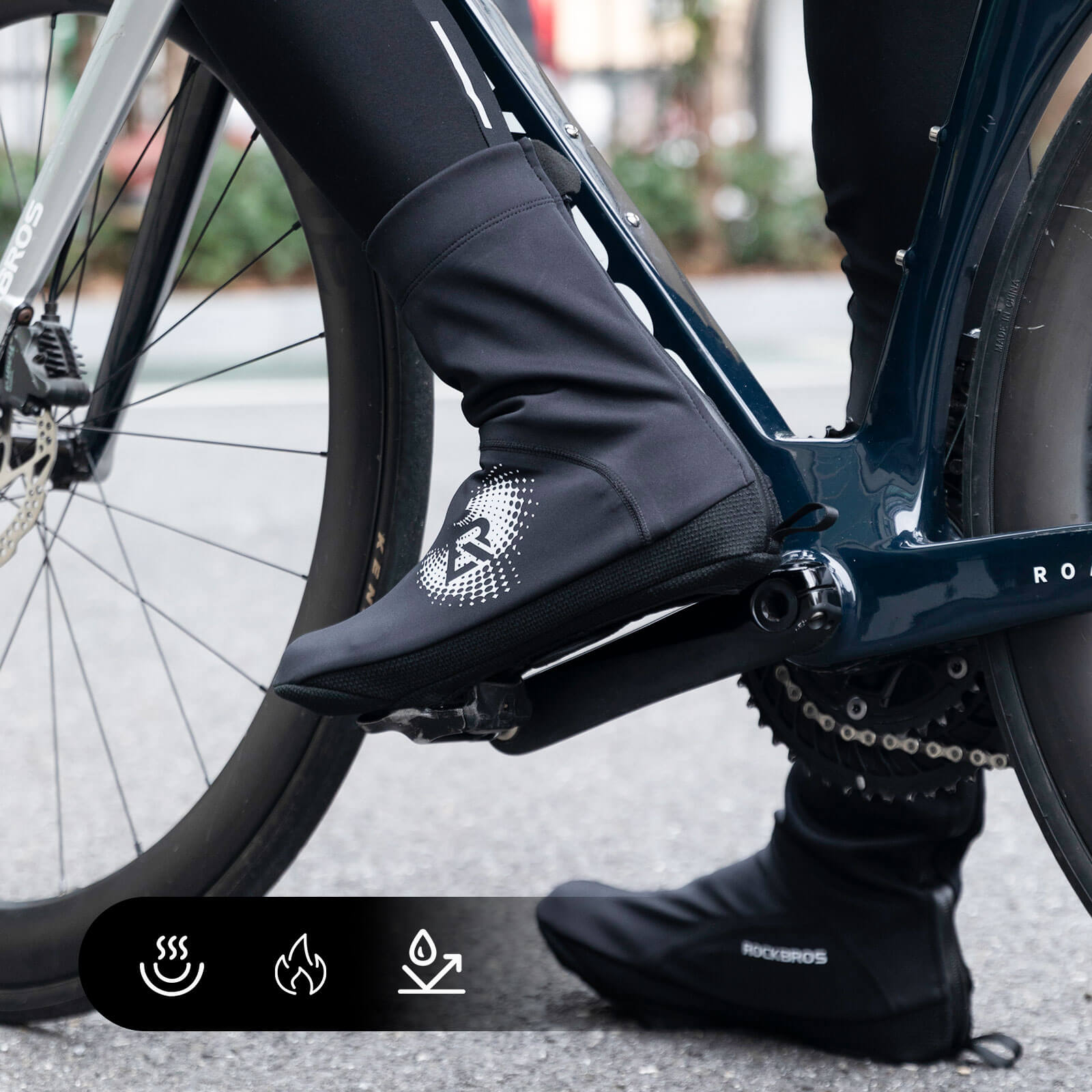 ROCKBROS winter thermal cycling shoe covers, windproof, water-resistant, durable shoe covers for outdoor biking