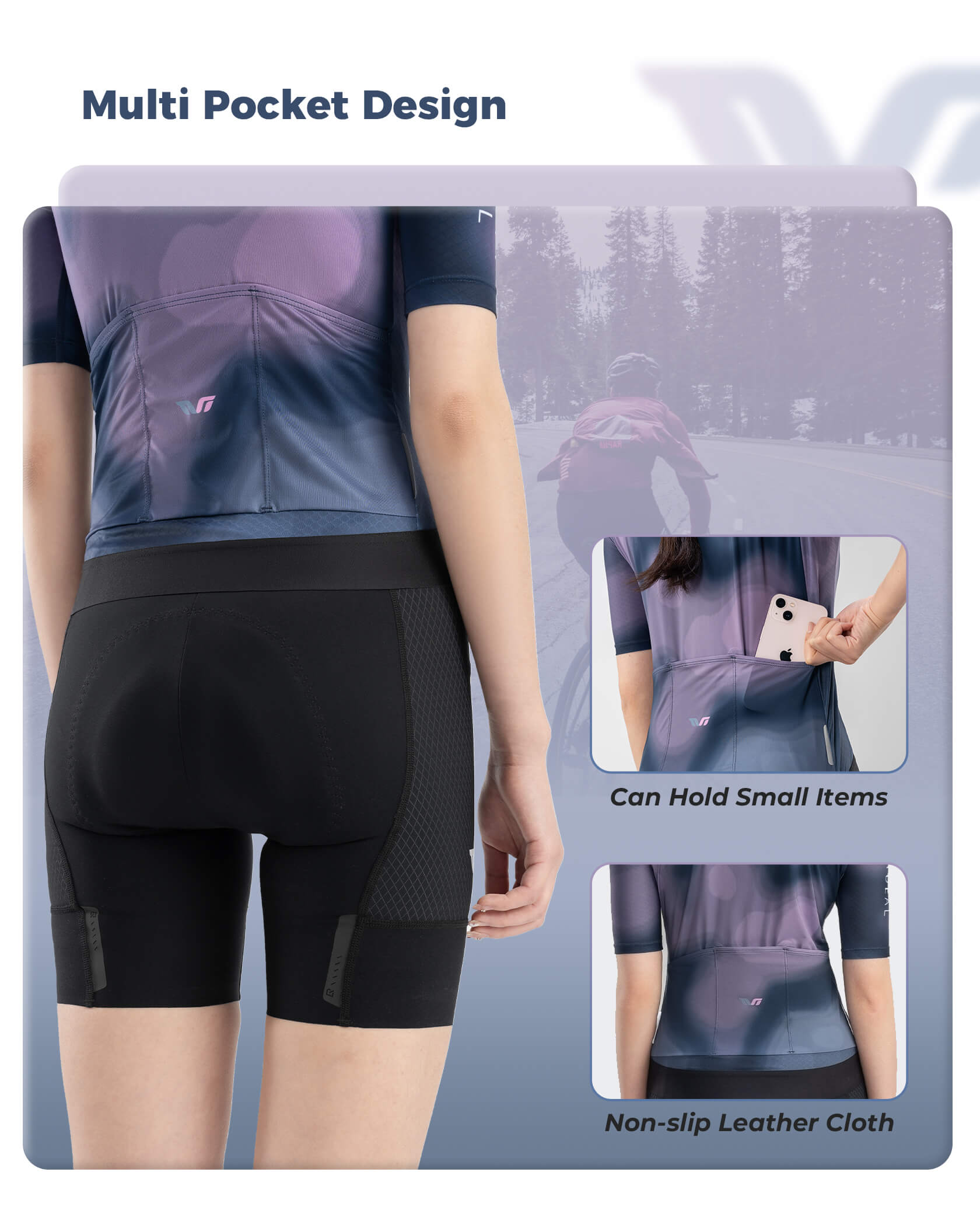 ROCKBROS women’s short-sleeve cycling jersey with blue to purple gradient design