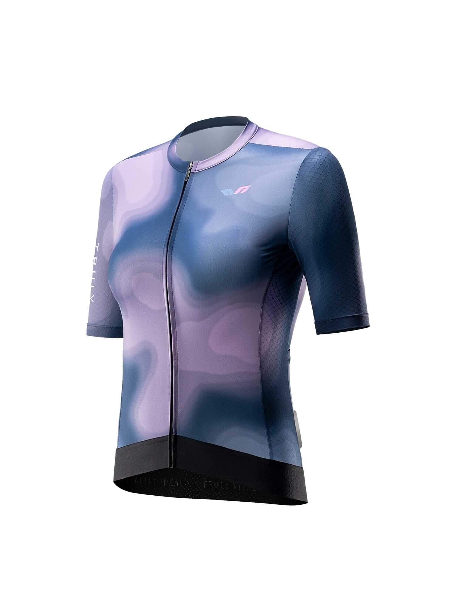 ROCKBROS women’s short-sleeve cycling jersey with blue to purple gradient design